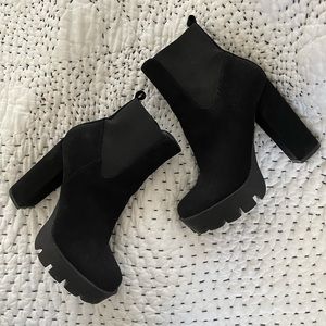 Black Vegan Suede Booties with Chunky Heel